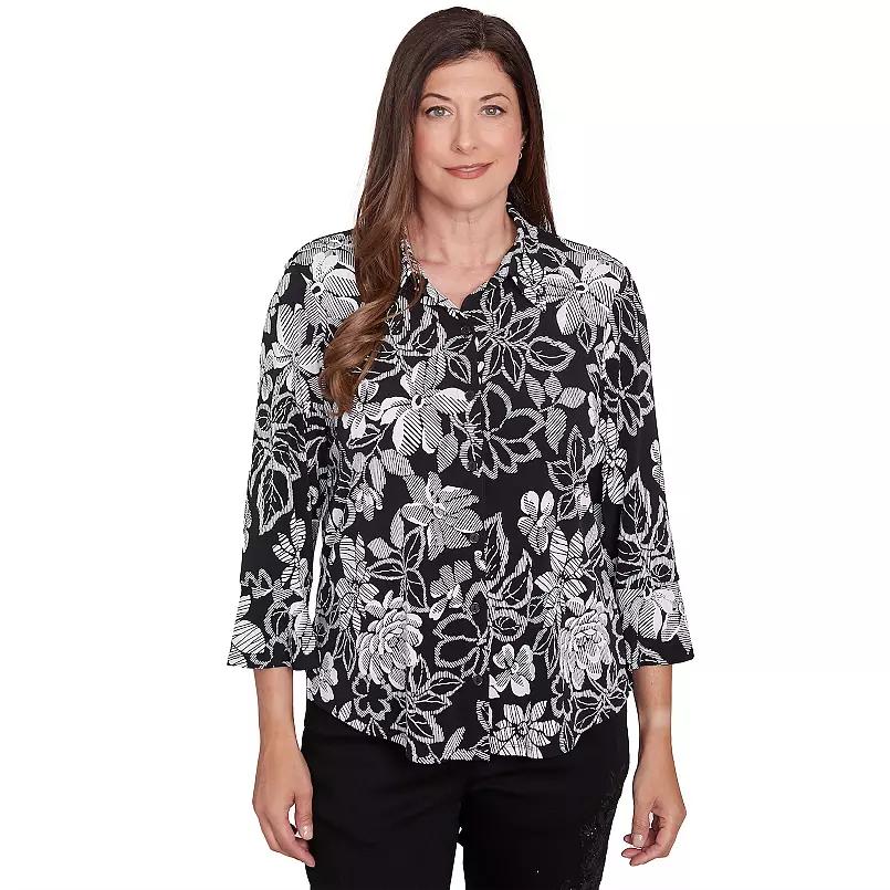 Petite Alfred Dunner Floral Puff Print Button Down Top