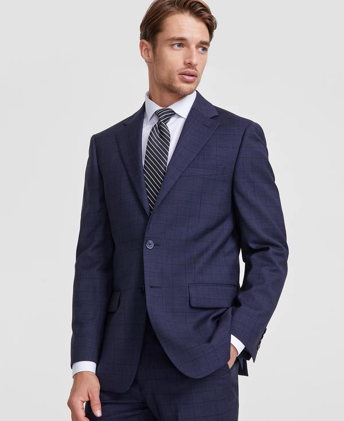 Calvin Klein Men's Slim-Fit Wool-Blend Stretch Plaid Suit Separate Jacket