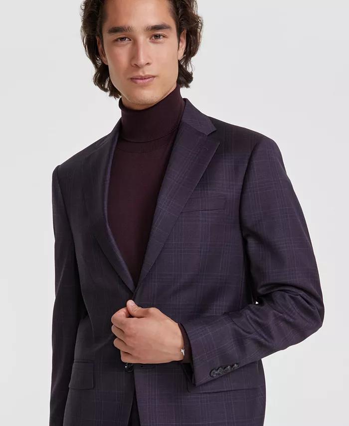 Calvin Klein Men's Slim-Fit Wool-Blend Stretch Plaid Suit Separate Jacket