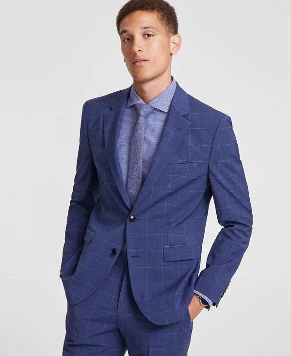 Men's Modern-Fit Windowpane Check Suit Jacket