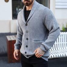 Plus Size Mens Casual Solid Color Shawl Collar Cardigan Sweater